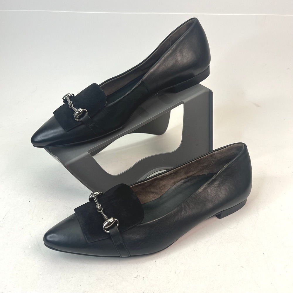 Paul Green Selena Flat Black Leather Loafers Horsebit Buckle Women's Size 10